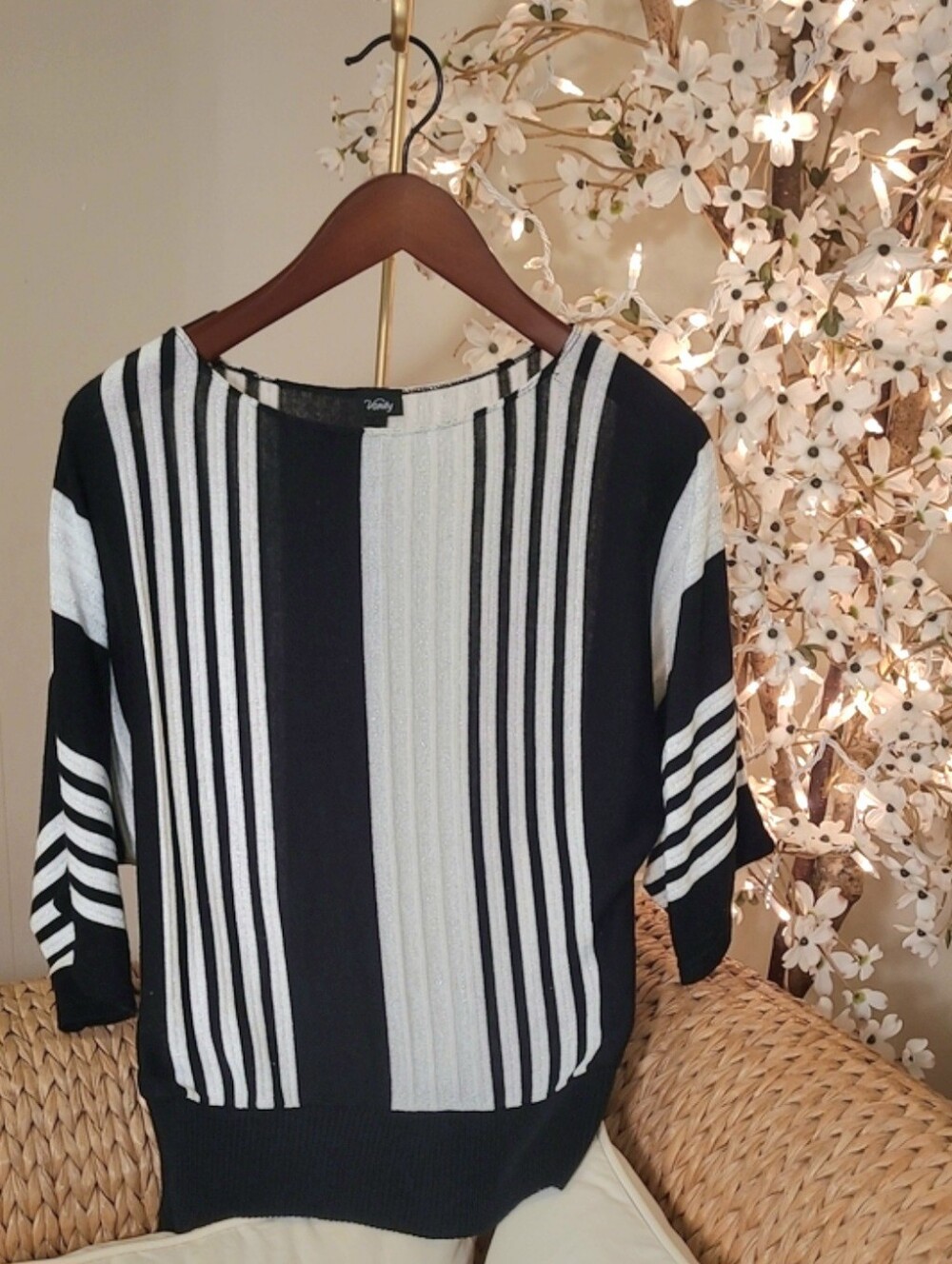 NWOT Black, White, and Silver Striped Sweater